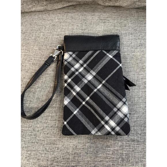 Thirty One Pinch Top Wristlet Black Pick Me Plaid - Picture 2 of 5